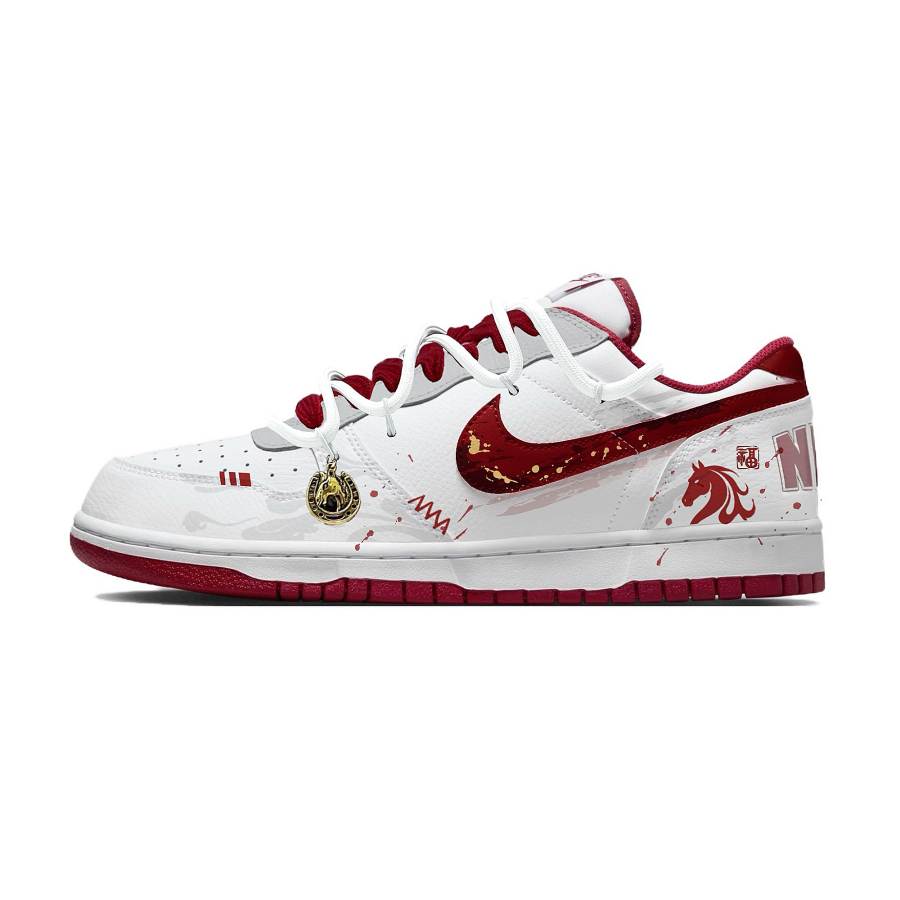 Nike Nike Big Red Horse's Heart Couple Leather Low top Skateboard Shoes Men's White Red