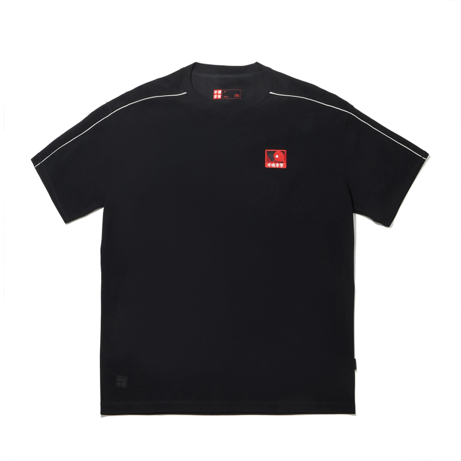 Li-Ning Li Ning T Shirts Unisex Black Crew Neck Moderate