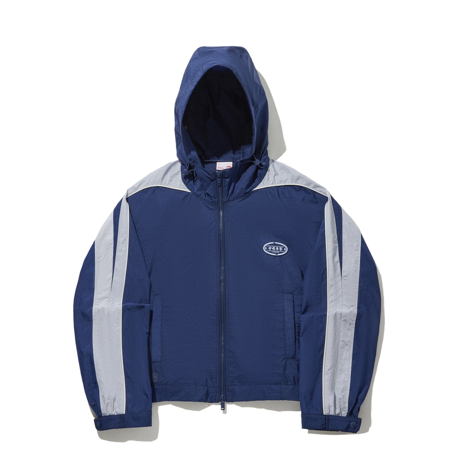 Li-Ning Li Ning Trench Coats Women's Deep Whale Blue/Glacier Blue/Ivory Hooded Moderate
