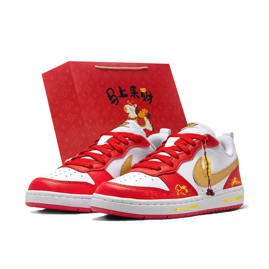 Nike Nike Court Borough Synthetic Leather Low top Kids' Skateboarding Shoes Red Gold Teenagers