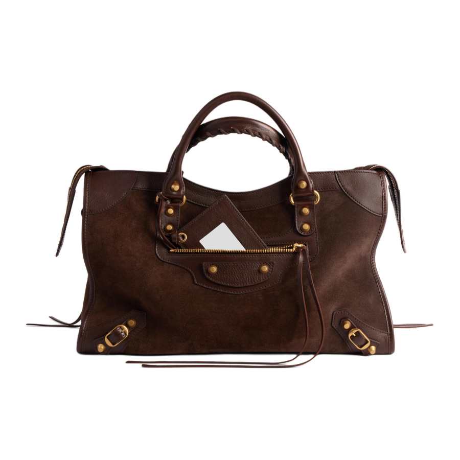 Balenciaga Le City Cow Split Leather With Cow Leather Handbag Medium Women's Mocha