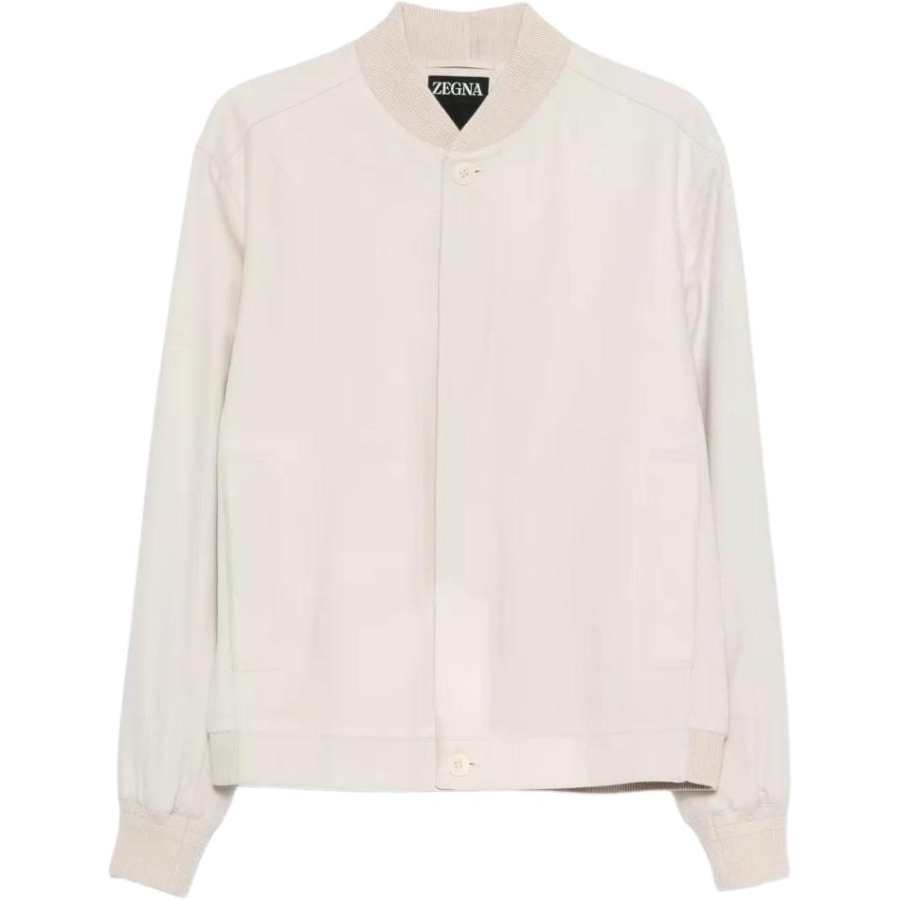 Ermenegildo Zegna Jackets Men's Beige Baseball Collar Moderate Straight Fit