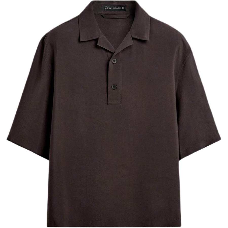 ZARA Polo Shirts Men's Brown Lapel Moderate