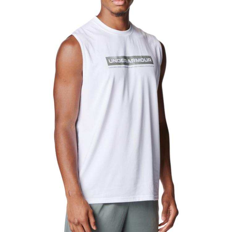 Under Armour Tank Tops Men's White Crew Neck Moderate Other