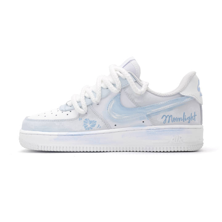 Nike Nike Air Force Moon Frost Cow Leather Abrasion Resistant Slip Resistant Low top Skateboard Shoes Unisex Blue White