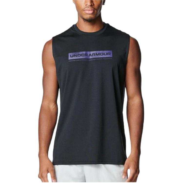 Under Armour Tank Tops Men's Black Crew Neck Moderate Straight Fit