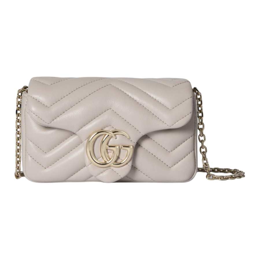GUCCI GG Marmont Nappa Leather Shoulder Bag Mini Women's Light Gray