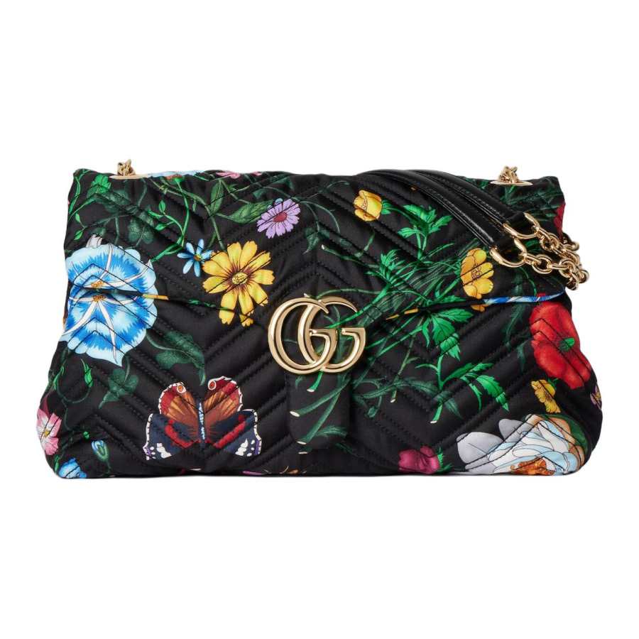 GUCCI GG Marmont Silk Twill Shoulder Bag Medium Women's Multicolor