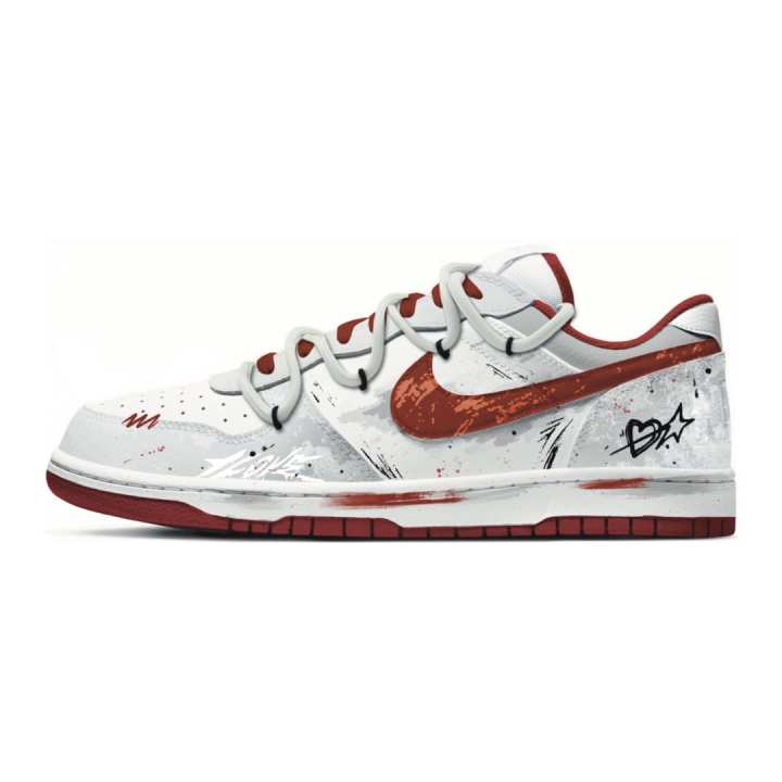Nike Nike Big Fiery Love Leather Low top Skateboard Shoes Men's Gray White Red