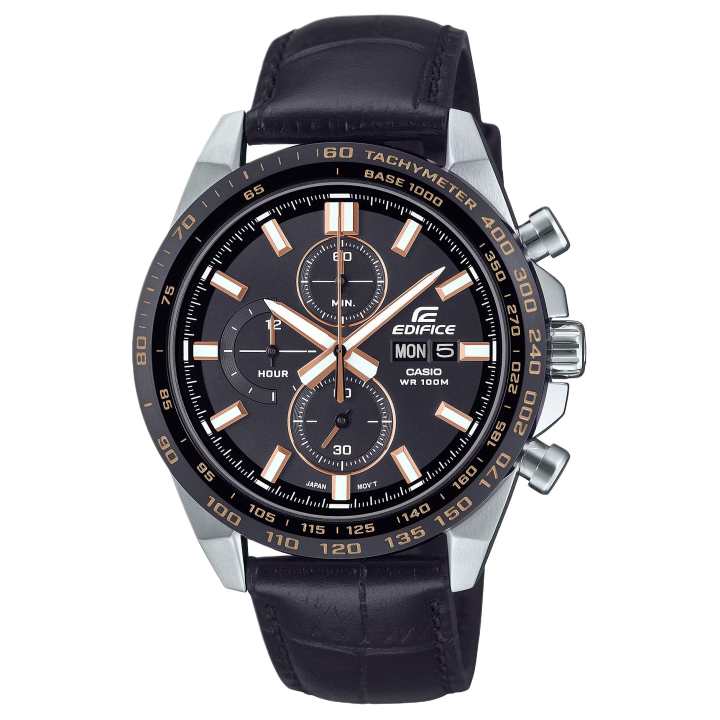 CASIO CASIO EDIFICE Quartz Movement Genuine Leather Strap Watch Men's Watches Black Dial