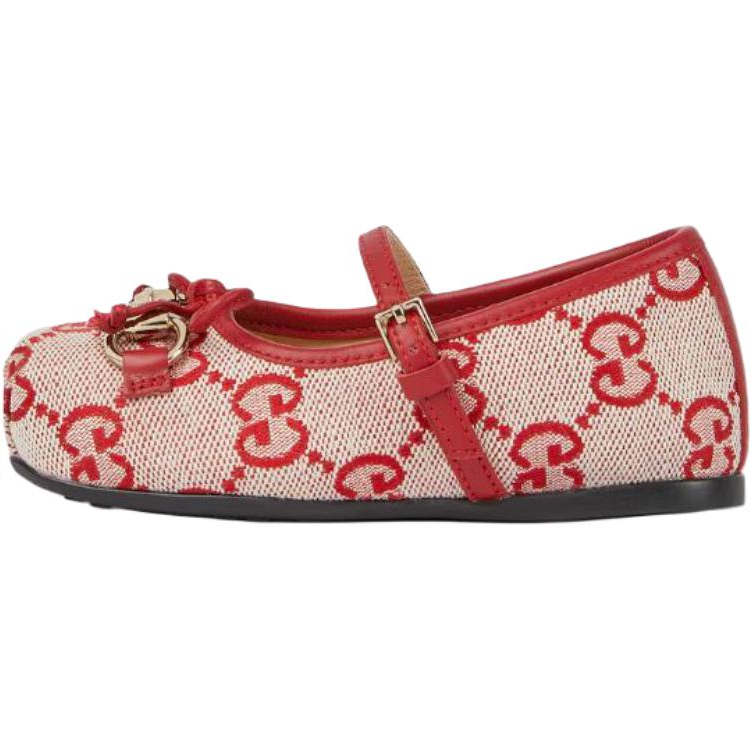 GUCCI Horsebit House Canvas Leather Low top Toddler Shoes Beige & Red Infant And Toddler