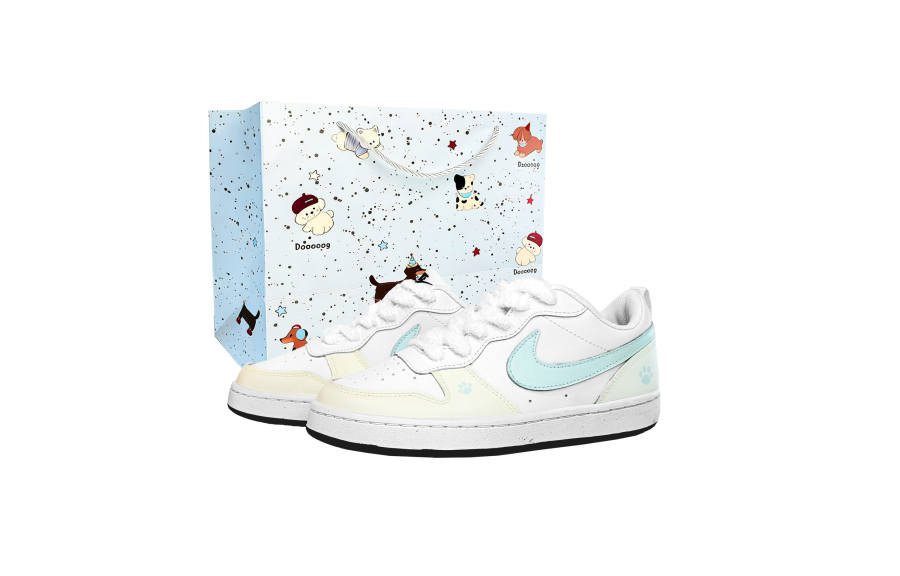 Nike Nike Court Borough Soda Iced Tea Synthetic Leather Breathable Low top Kids' Skateboarding Shoes Yellow Blue Teenagers