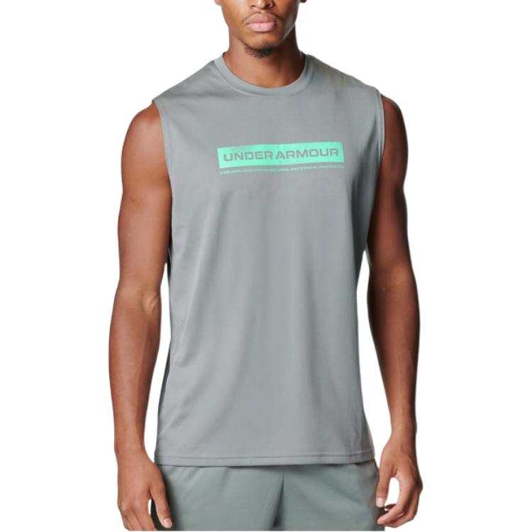 Under Armour Tank Tops Men's Green Crew Neck Moderate Straight Fit