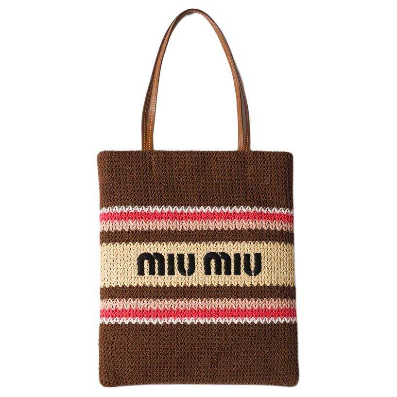 MIU MIU Woven Material Handbag Women's Tobacco & Strawberry & Natural Color