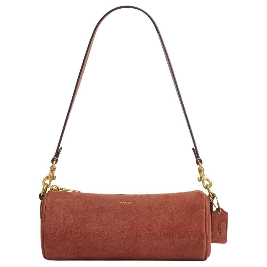 COACH Barrel Suede With Calfskin Cylinder Bag, Shoulder Bag Small Women's Clay