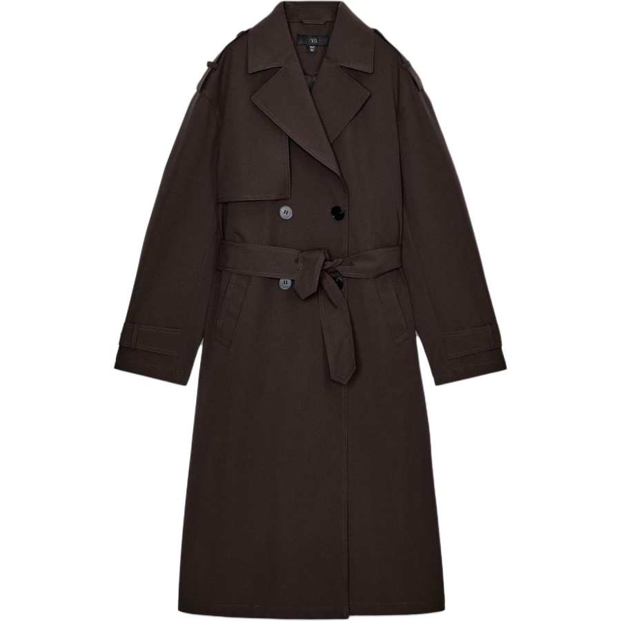 ZARA Trench Coats Women's Brown Lapel Moderate