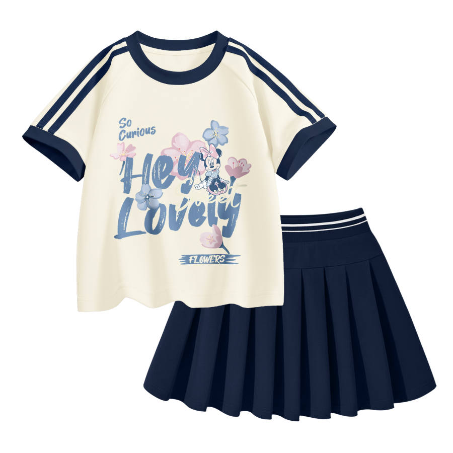 Disney Kids Two Piece Skirt Sets Crew Neck Thin Short