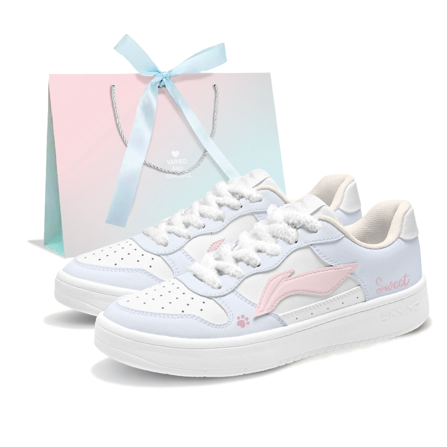 Li-Ning Li Ning Floating Boat Maris Sal Bubbles Abrasion Resistant Slip Resistant Low top Skateboard Shoes Women's Blue Pink