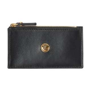 VERSACE Calfskin With Sheepskin Card Holder Women's Black
