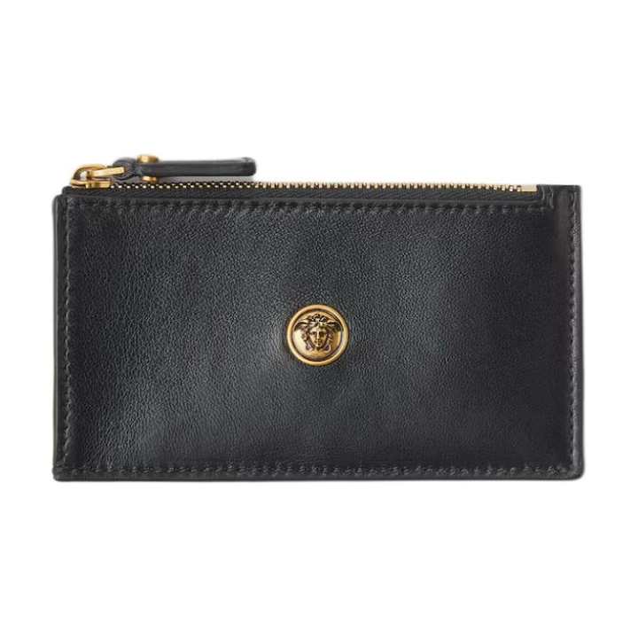 VERSACE VERSACE Calfskin With Sheepskin Card Holder Women's Black