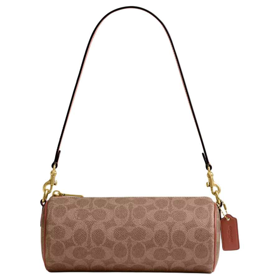 COACH Barrel Artificial Leather Cylinder Bag, Shoulder Bag Small Women's Caramel Brown