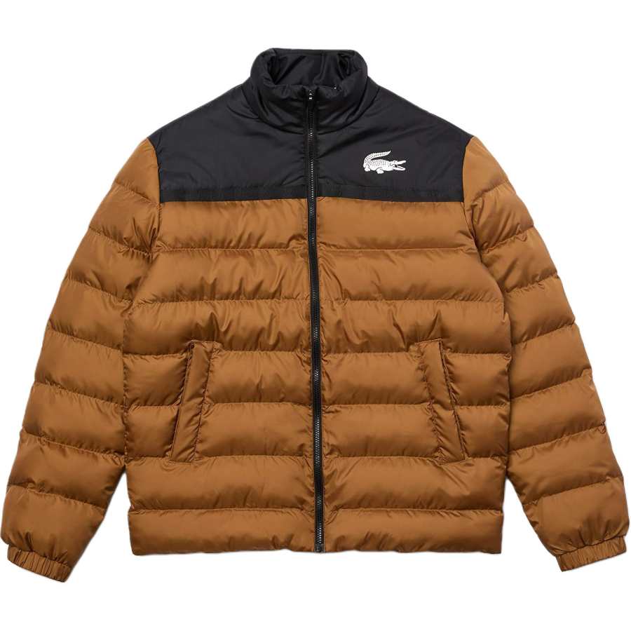 LACOSTE Puffer Jackets Men's Brown/Black/XP9 Stand Collar Moderate Quilted Padded Jacket