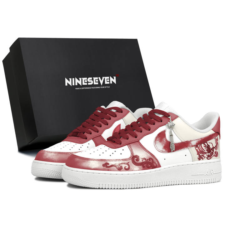 Nike Nike Air Force 1 Abrasion Resistant Slip Resistant Low top Skateboard Shoes Unisex White Red