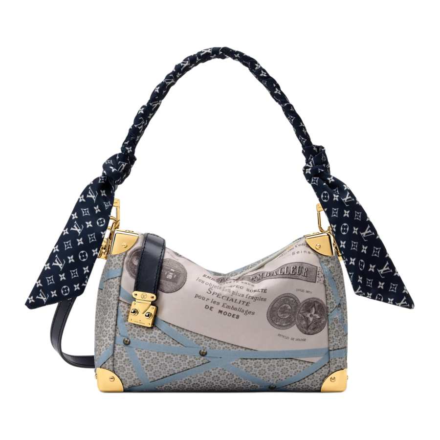 LOUIS VUITTON SIDE TRUNK Fabric Handbag Medium Women's Rice Spelling Blue