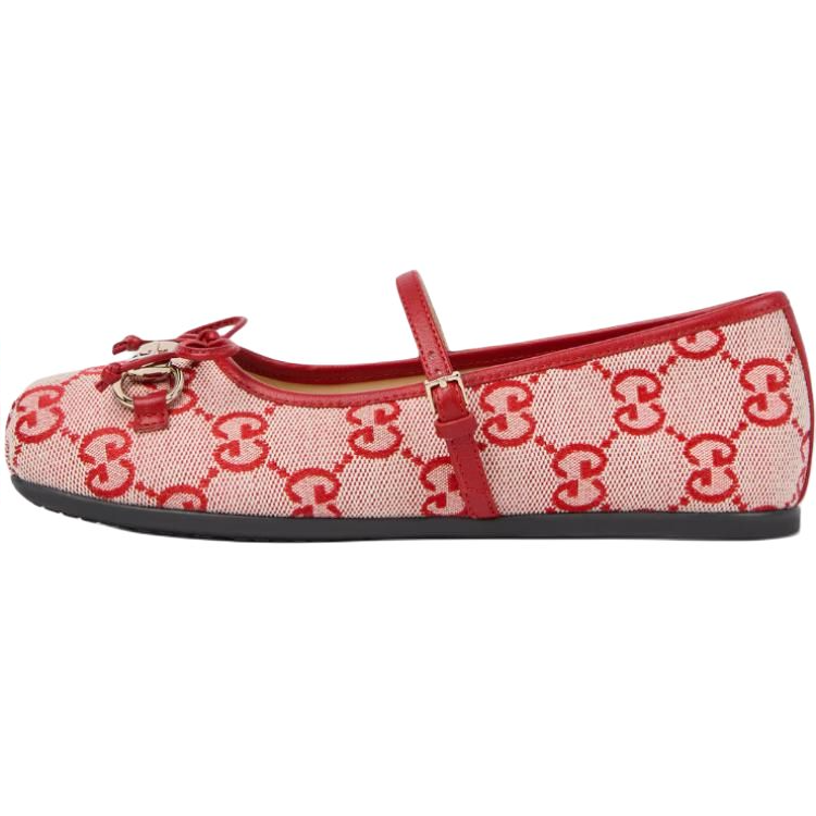GUCCI Horsebit GG Canvas Leather Low top Kids' Leather Shoes Red Kids'