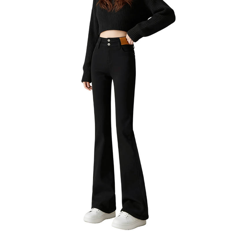 MIIOW Spring Jeans Women's Double Buckle Leather Tag Hoof Pants