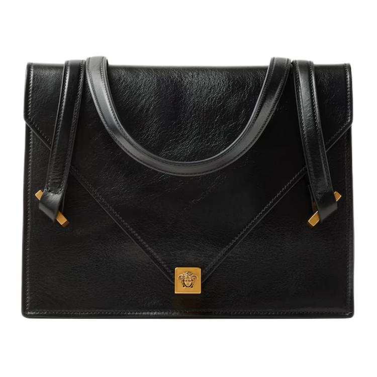 VERSACE Calfskin Shoulder Bag Medium Women's Black