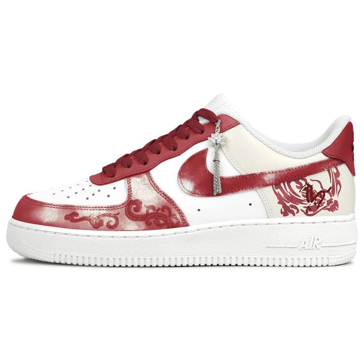 Nike Nike Air Force 1 Abrasion Resistant Slip Resistant Low top Skateboard Shoes Unisex White Red