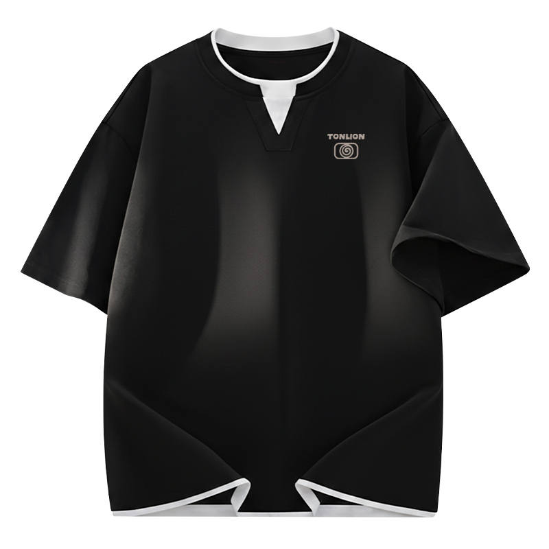 Tonlion T Shirts Unisex Crew Neck Moderate Mock Two Piece