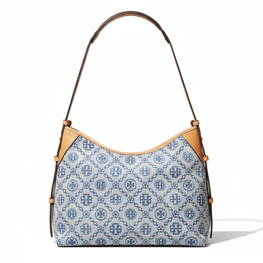 TORY BURCH T Monogram Suede Denim Shoulder Bag Women's Powder Blue