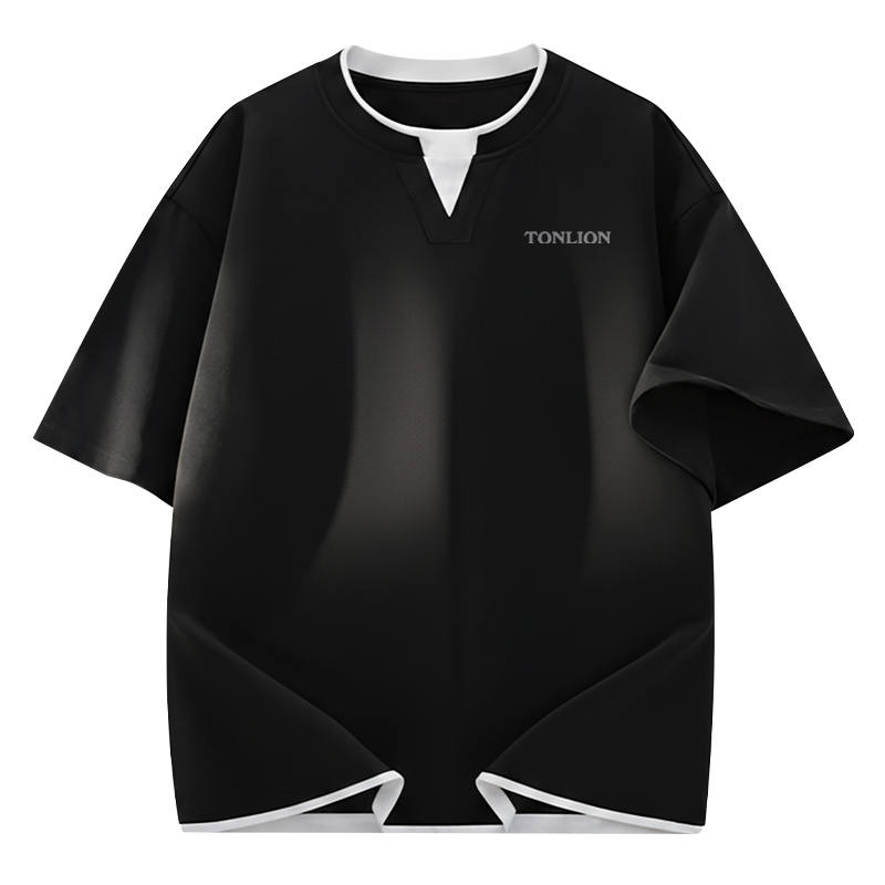 Tonlion T Shirts Unisex Crew Neck Moderate Mock Two Piece