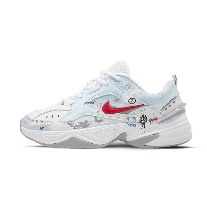 Nike Nike M2K Tekno Blue Fire Red Fabric Cushioning Low top Chunky Sneakers Men's White Blue