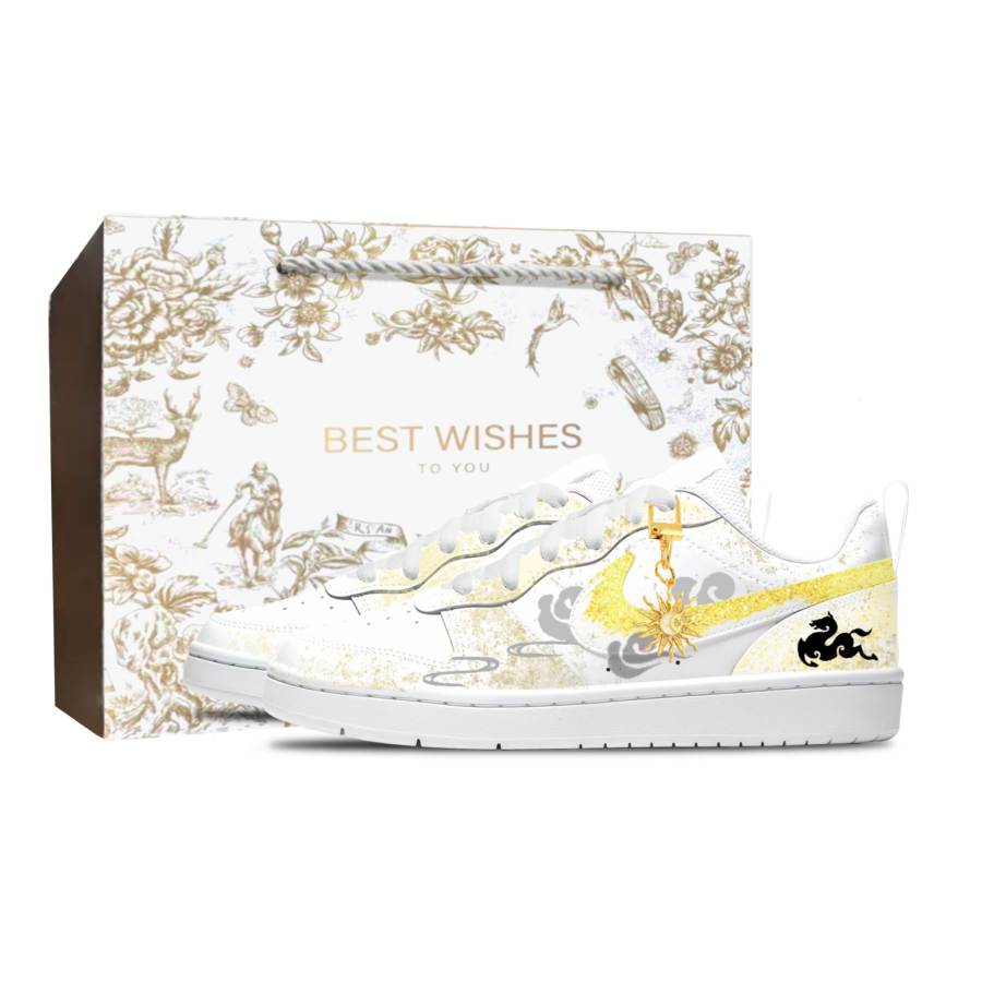 Nike Nike Court Borough Leather Anti Kick Cushioning Abrasion Resistant Low top Kids' Skateboarding Shoes White Gold