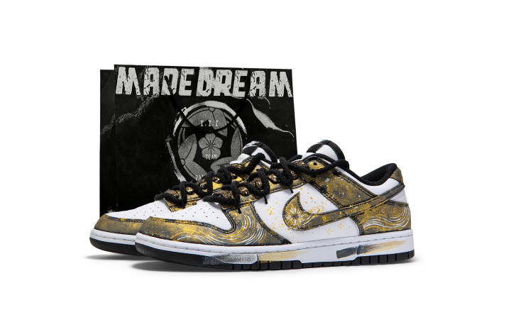 Nike Nike Dunk Slip Resistant Abrasion Resistant Low top Skateboard Shoes Men's Black Gold
