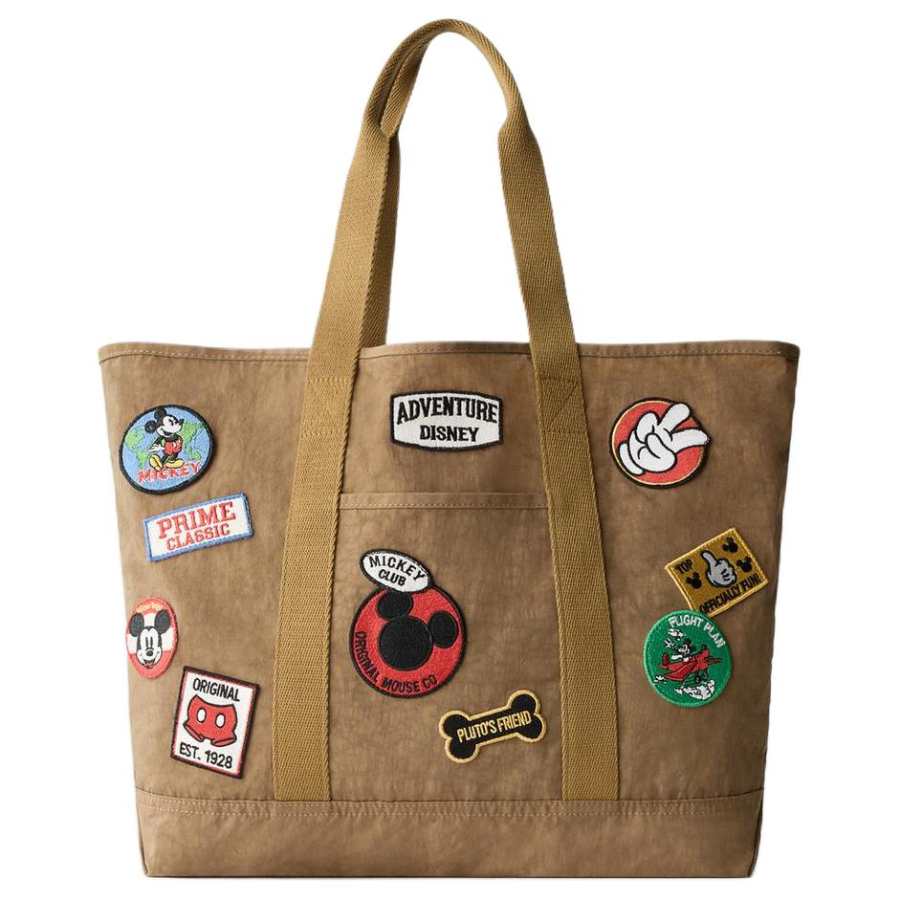 ZARA X Disney/Disney Collaboration Mickey Mouse Nylon Shopping Bag, Shoulder Bag Women's Brown