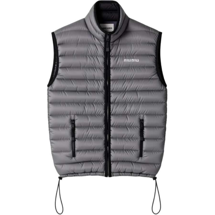 MIU MIU Down Vests Women's Gray Stand Collar Moderate Other