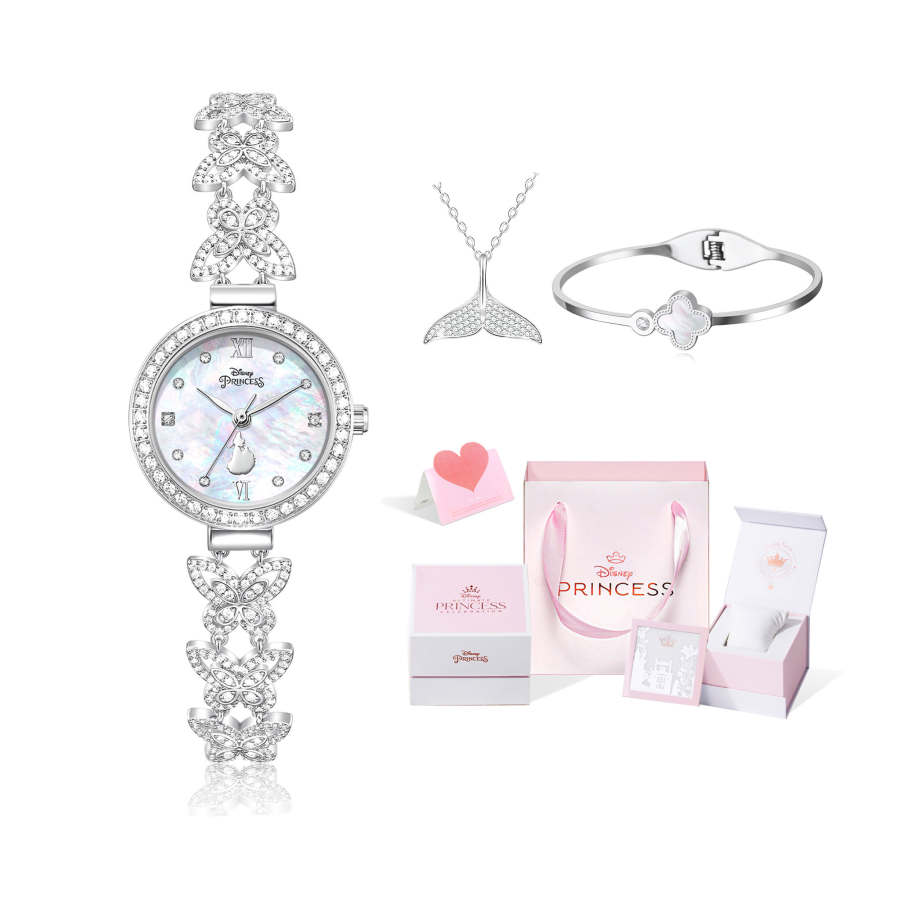 Disney Princess Quartz Movement Metal Strap Watch Women's Watch Mother of Pearl Color Watch Dial