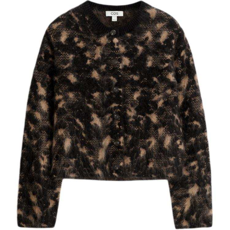 COS Sweaters Women's Black/Brown Crew Neck Moderate Cardigan