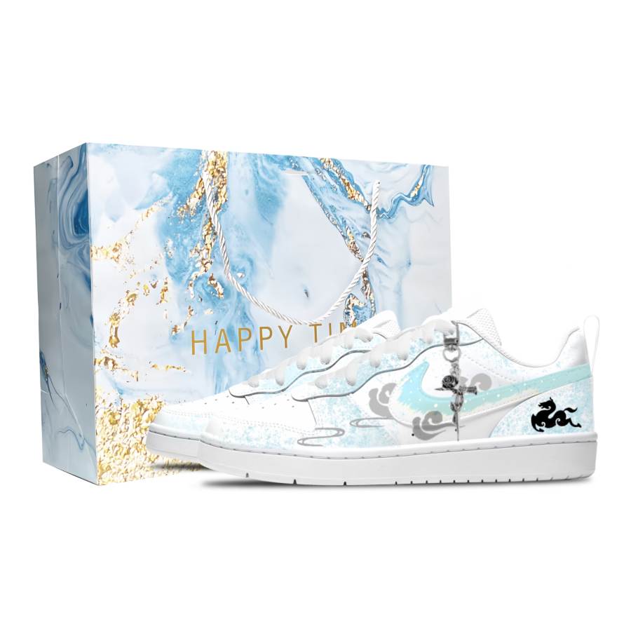 Nike Nike Court Borough Cyan Ruyi Leather Fashion Trend Cushioning Abrasion Resistant Kids' Skateboarding Shoes Unisex