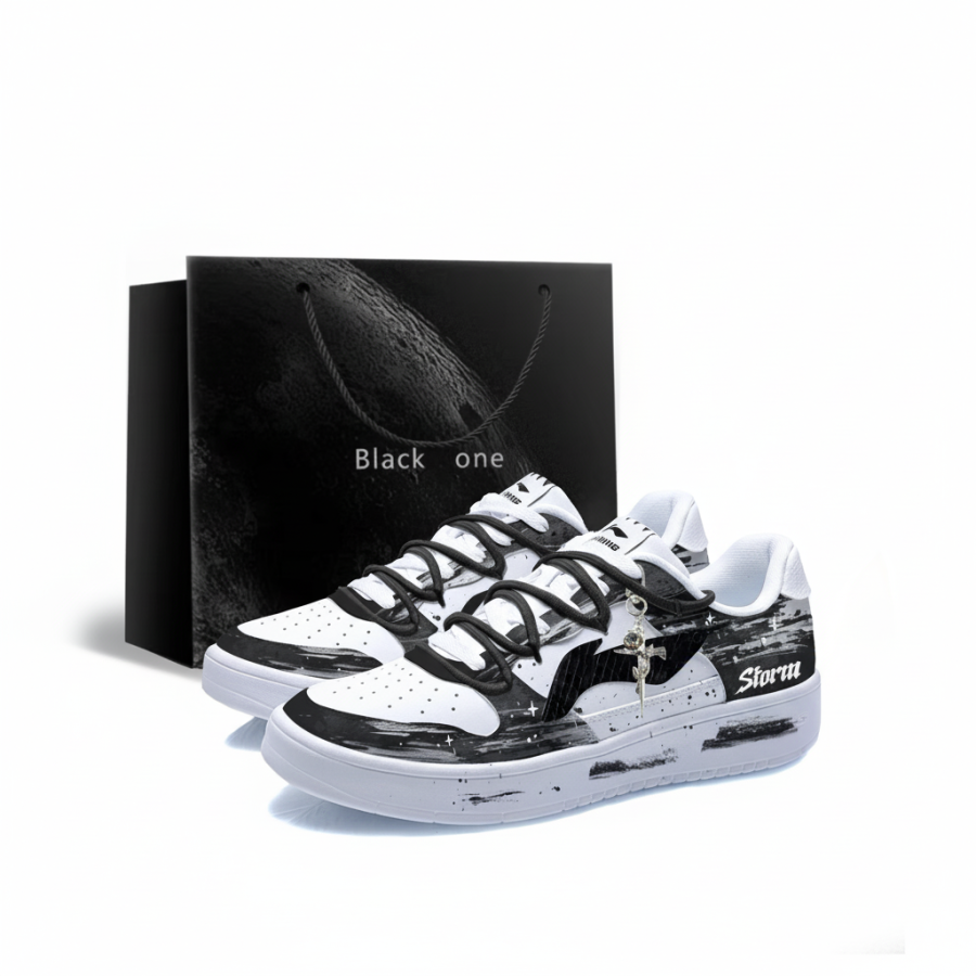 Li-Ning Li Ning Floating Boat Jet Silver Slip Resistant Abrasion Resistant Low top Skateboard Shoes Men's Black Ink