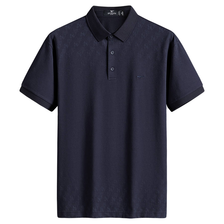 SEPTWOLVES Polo Shirts Men's Navy Blue Lapel Moderate Straight Fit