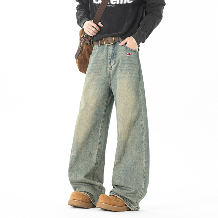 WARRIOR Jeans Unisex Nostalgic Blue DIY Badge Moderate Straight Fit Pants
