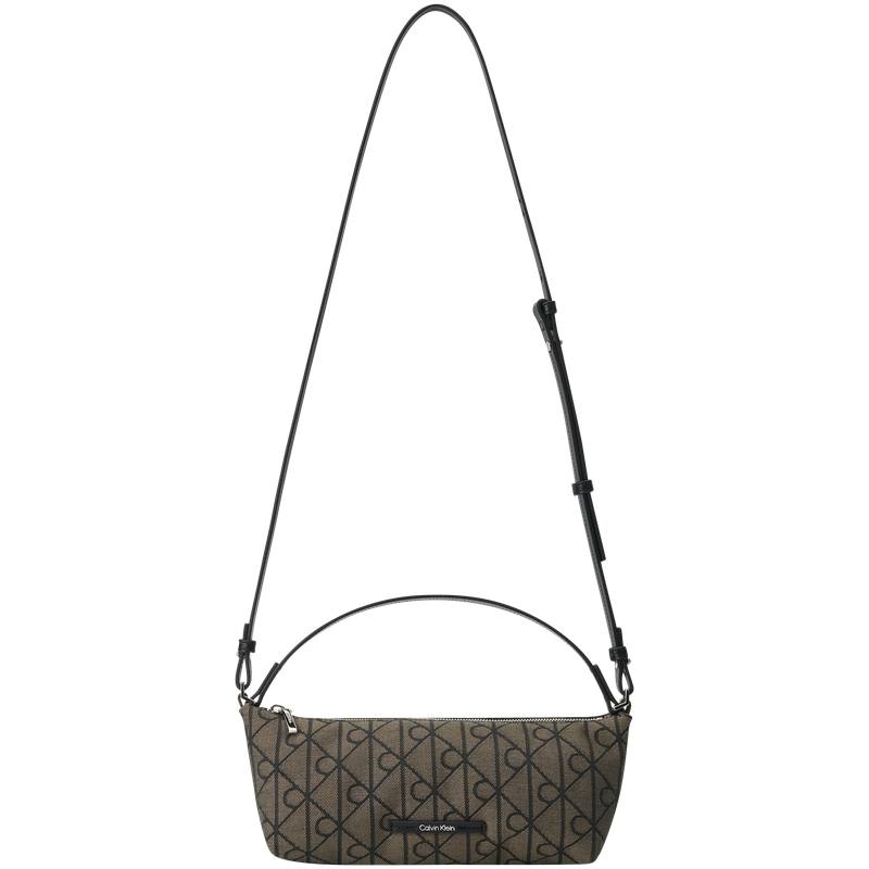 CALVIN KLEIN Fabric Shoulder Bag, Crossbody Bag, Handbag Medium Women's Brown Base With Black Pattern