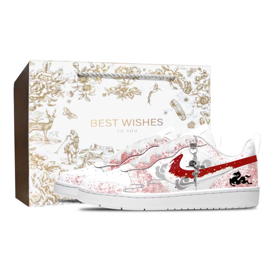Nike Nike Court Borough Red Bliss Cloud Horse Leather Cushioning Abrasion Resistant Low top Kids' Skateboarding Shoes Unisex