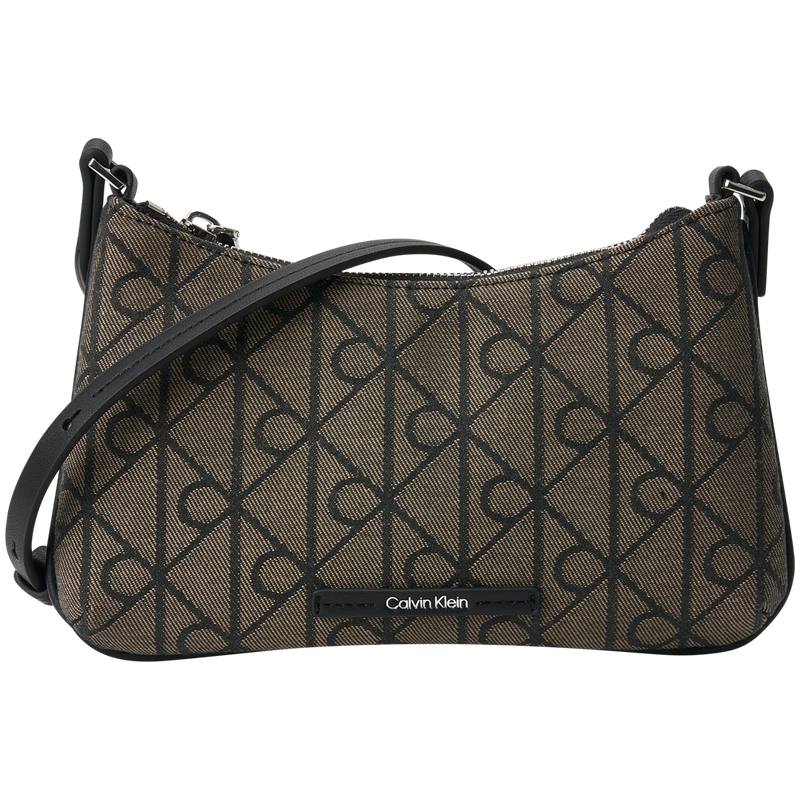CALVIN KLEIN Fabric Patch Synthetic Material Crossbody Bags Women's Brown Base With Black Pattern