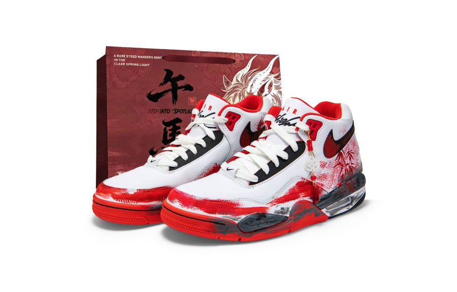 Nike Nike Flight Legacy Abrasion Resistant Breathable Mid top Vintage Basketball Shoes Unisex White Red